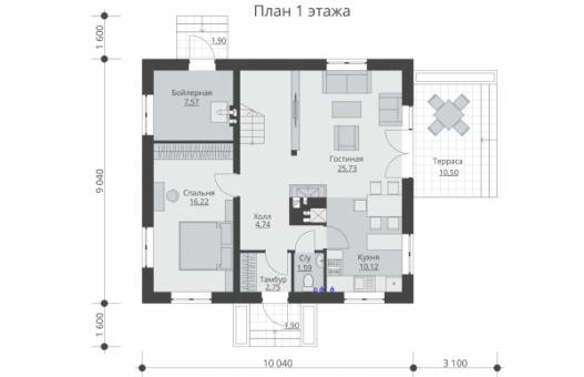 Проект одноэтажного жилого дома с мансардой и террасой